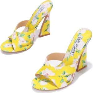 Cape Robbin Yellow Floral Cross-Strap Block Heel Slides